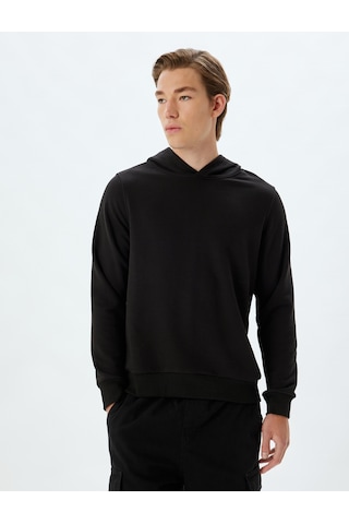 Koton Kapşonlu Sweatshirt Basic Uzun Kollu Pamuklu Siyah 5wam70037mk Siyah