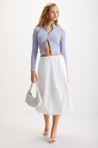 Grımelange Rosalba Kadın Paraşüt Kumaş Beli Lastikli Dokuma Balon Beyaz Etek Beyaz