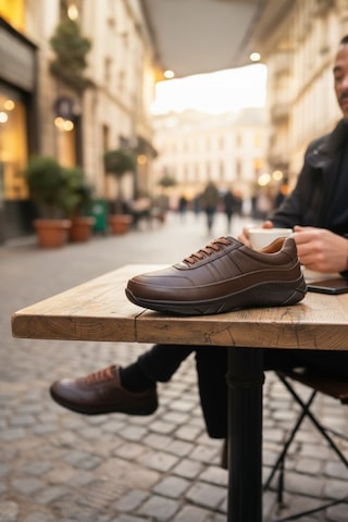 Enoch Hakiki Deri Kahverengi Dikiş Detaylı Erkek Sneaker Ayakkabı Ortopedik Taban Kahverengi