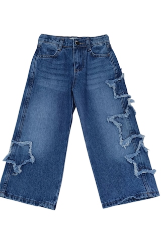 Kız Çocuk Yıldız Detaylı Likrasız Beli Lastik Ayarlamalı Mavi Renk Kot Pantolon Kot Mavi