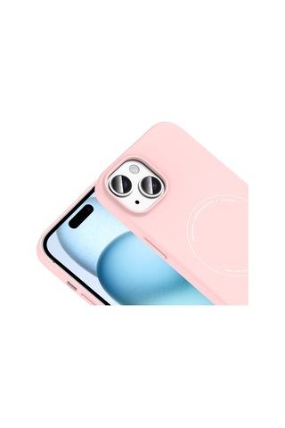 Apple iPhone Uyumlu 15 Kılıf M-safe Şarj Özellikli Kamera Korumalı Elio Sert Pc Kılıf Açık Pembe