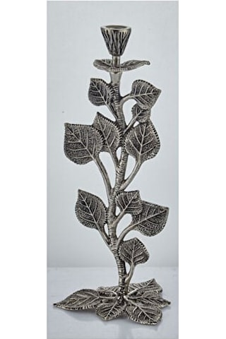 Leaf Candle Holder Nıckel Antıque 16,5x16,5x35,5 Cm 2 Gümüş