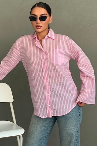 Madmext Pembe Çizgili Sendy Kumaş Kadın Gömlek Mg2834