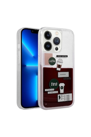 Apple Uyumlu iPhone 14 Pro Max Desenli Sıvılı Zore Drink Silikon Kapak