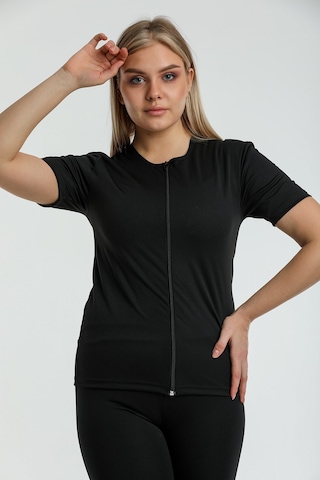 Fit Women Kadın Termal Fermuarlı Kısa Kollu Üst 4414 Açık Siyah