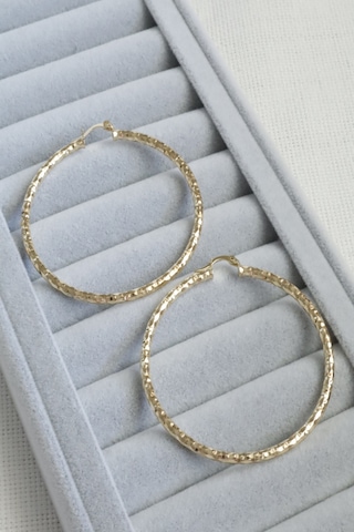 Kadın Küpe Kararmaz 14k Renk Vip Seri Dokulu Büyük Halka 6cm Küpe Altın