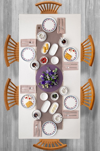 Emsan Ethnic Pink Porselen 32 Parça 6 Kişilik Kahvaltı / Servis Beyaz