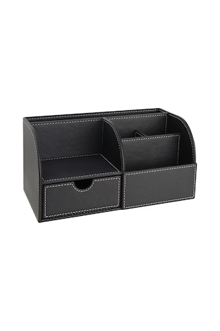 Masa Üstü Düzenleyici,kalemlik,kumandalık,küpbloknotluk,tabletlik,kitaplık,6 Gözlü,çekmeceli,desktop Organizer,vegan,24,5 13 12 Siyah