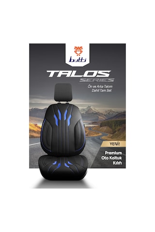 Siyah - Mavi Buttı Talos Serisi Premium Oto Koltuk Kılıfı Ortopedik Destekli, Ön Arka Tam Set, Aırbag Uyumlu
