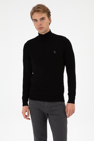 U.S. Polo Assn. Erkek Slim Fit Boğazlı Siyah Basic Kazak 50313712-VR046
