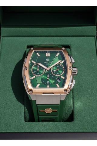 Hislon Yeşil Silikon Kordon Erkek Kol Saati Ms151t-15yr Rose Gold - Gümüş