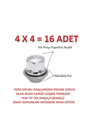 Fiesta Bijon Somunu Krom Yüksüklü 16 Adet 19Mm 263689224