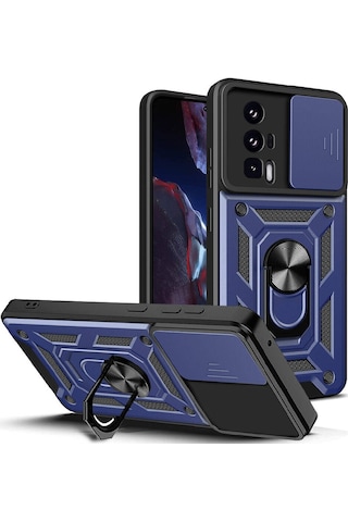 Xiaomi Poco F5 Pro Kılıf Manyetik Standlı Kamera Korumalı Yüzüklü Zırh Tank Kılıf Koruyucu Kapak