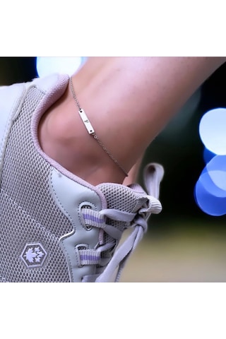 F Harfi Yazılı 925 Ayar Gümüş Plakalı Dikdörtgen Motifli Hediyeye Özel Gümüş Halhal-590harf Gümüş