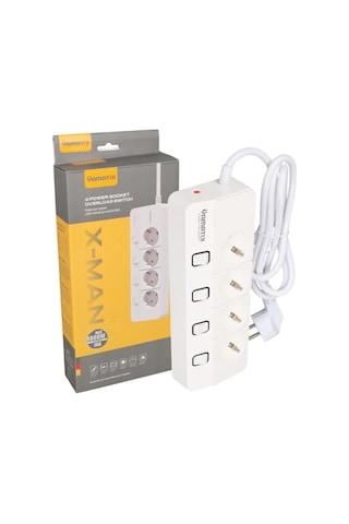 Yamatik Xman104 A Class 4&apos Lü Ayrı Anahtarlı 1,5 Metre Grup Priz, Çocuk Korumalı, Aşırı Yük, Kısa Devre, Aşırı Sıcaklık Koruması, 4000w 16a,