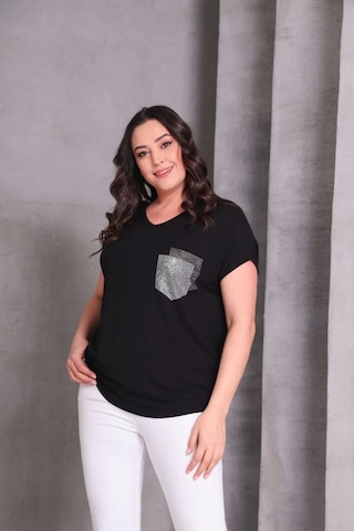 Cep Taş Baskılı Bluz Siyah