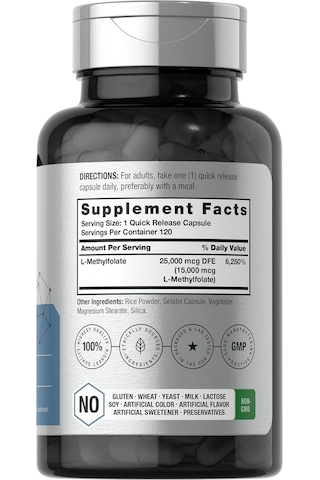 Horbaach L-methylfolate Mthf Folate 15000mcg 120 Caps Aromasız