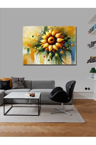 Kanvas Tablo Günebakan Çiçek Vazosu 50cmx70cm
