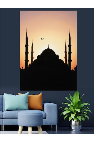 Sultanahmet Silüeti Cami Minare Dekoratif Kanvas - Mdf Ahşap Tablo