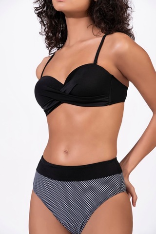 Endeep Kadın Balenli Destekli Puantiye Desenli Yüksek Bel Bikini Takımı Siyah