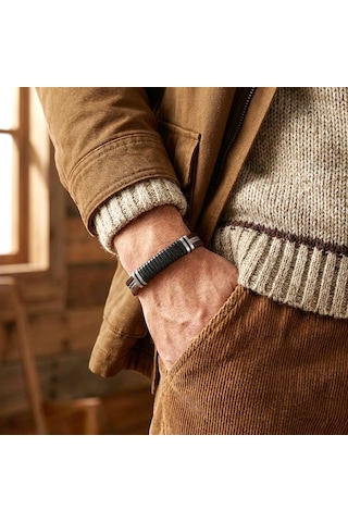 Moncuk Design Kahverengi Deri Ve 316l Halat Çelik Erkek Bileklik 33514b19d1 Çok Renkli