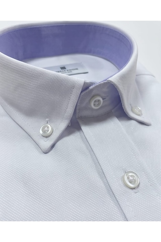 Özeniş Erkek Cepsiz Pamuklu Uzun Kollu Oxford Slim Fit Gömlek Beyaz