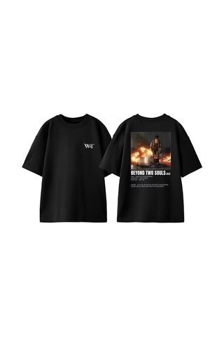 Thewert Beyond Two Souls Tasarım Sırt Baskılı Pamuk Siyah Oversize T-shirt