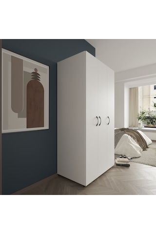 Ed Pet Dizayn Doruk 3 Kapaklı Beyaz Elbise Dolabı Çok Amaçlı Dol