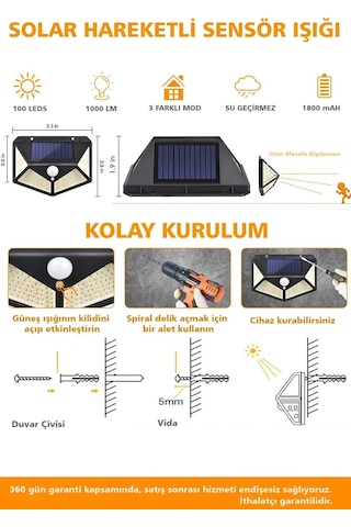 Jasper V-067 Güneş Enerjili Solar Aydınlatma Harekete Duyarlı Sensörlü Apartman İş Yeri Havuz Otopark Lamba