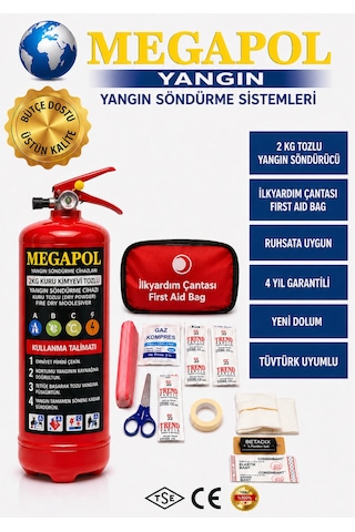 2 Kg Kkt Tozlu Ve İlk Yardım Seti Yangın Söndür Tüpü, Araç Yangın Tüpü ,