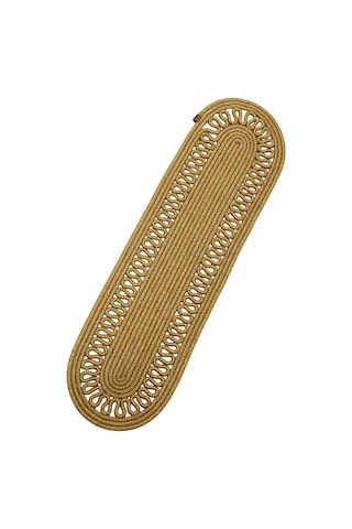 Jutty Hasır Görünümlü Jüt Dokuma Oval Natural Örgü Dekoratif Runner 25x90cm Mutfak Salon Masa Örtüsü Naturel