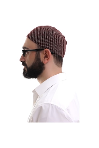 Bordo Kışlık Nokta Desenli Orlon Namaz Takkesi