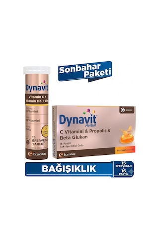 Dynavit Vitamin C Vitamin D3 Çinko 15 Efervesan & Beta Glukan 16 Pastil - Sonbahar Paketi