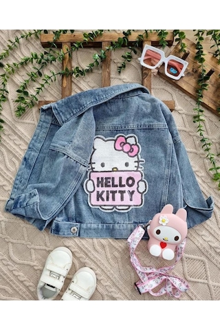 Berfonzo Kids Kız Çocuk Hello Kitti Kot Ceket Mavi