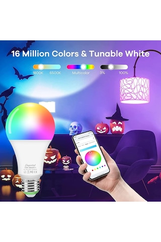 Alexa Ampüller E27 Akıllı Led Lamba, 10w Wifi Renk Değişen Led Rgb Ampul 16 Milyon Renk, Uygulama Kontrolü Kısıl Diğer