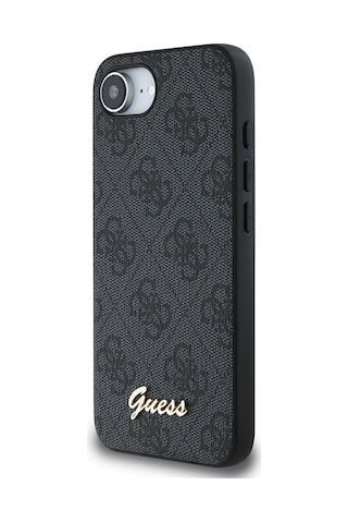 Apple iPhone 16e Uyumlu Kılıf Guess Lisanslı 4g Desenli Script Metal Logolu Kapak Siyah