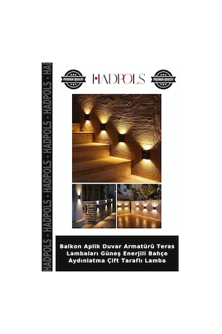 Balkon Aplik Duvar Armatürü Teras Lambaları Güneş Enerjili Bahçe Aydınlatma Çift Taraflı Lamba Siyah