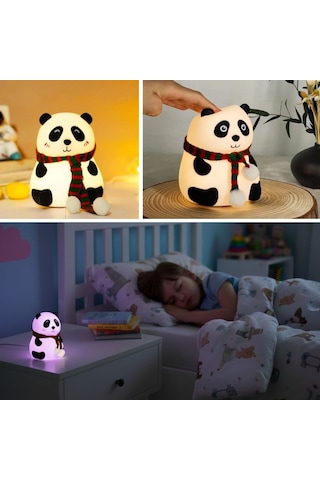 5 Farklı Renk Modlu Panda Figürlü Pofuduk Led Gece Lambası Yumuşak Dokulu Çocuk Odası Ve Dekoratif Şarjlı Ortam Işığı
