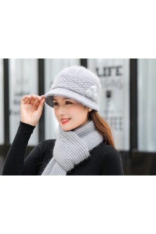 Arion Hs-01x Şık Şapka/bere Ve Atkı Takımı Gri