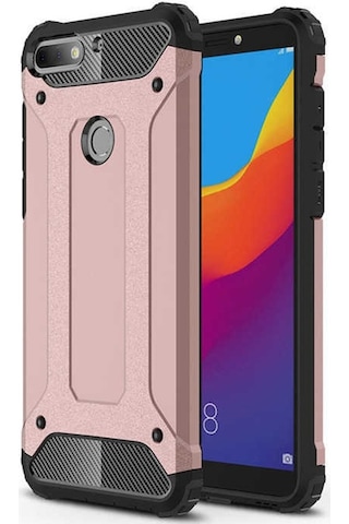 Noktaks - Huawei Uyumlu Huawei Y7 2018 - Kılıf Çift Katman Zırh Tank Crash Military Kapak - Rose Gold