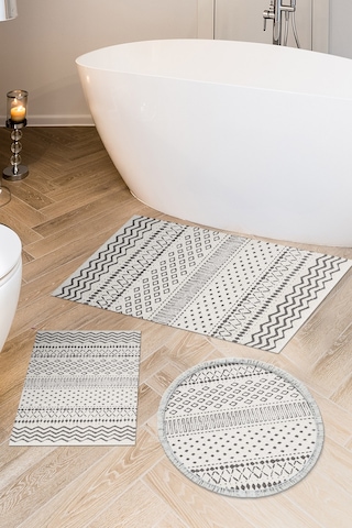 Dekoreko Kaymaz Taban Djt 3 Lü Banyo Paspas Takımı Trend Karışık Iskandinav F5086 Bej