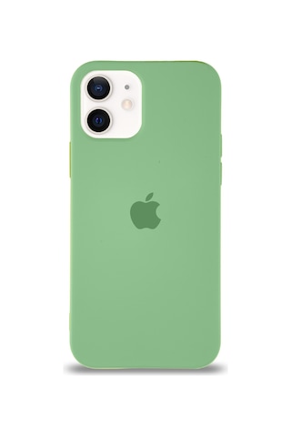 Apple Uyumlu iPhone 12 Mini ile Logolu Silikon Kılıf Altı Kapalı İçi Kadife Lansman Arka Kapak