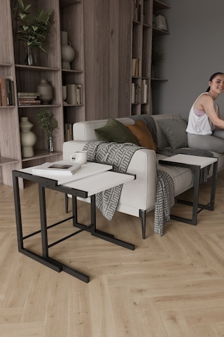 Bronte 3 Lü Zigon Sehpa, Metal Zigon Sehpa Beyaz