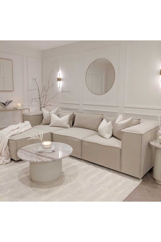 Relax Soft Köşe Takımı 4 Modül Krem Kadife Babyface 03 Krem