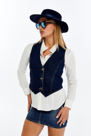 Kadın Denim Yelek Şık Düğmeli Jean Yelek, Günlük Ve Casual Kombin Koyu Mavi