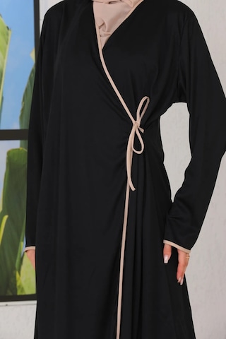 Pratik Rahat Yandan Bağlamalı Namaz Elbisesi Siyah-21011 Gül Kurusu