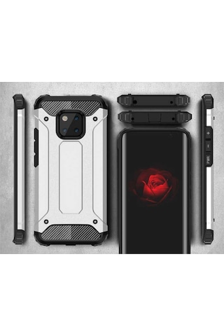 Noktaks - Huawei Uyumlu Huawei Mate 20 Pro - Kılıf Çift Katman Zırh Tank Crash Military Kapak - Kırmızı