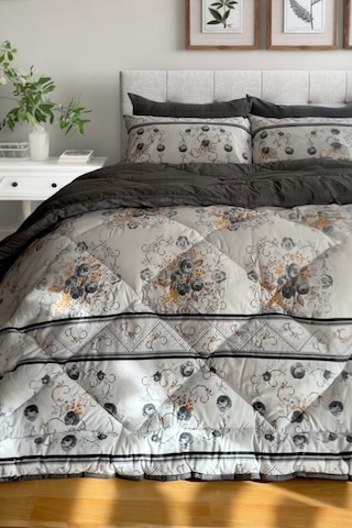 Alla Turca 4 Yastık Kılıflı Çift Taraflı Desenli Uyku Seti-kanaviçe Antrasit