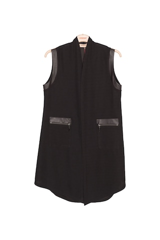 Hesna Kadın Deniz Şönil Derili Fermuar Detaylı Siyah Yelek Siyah