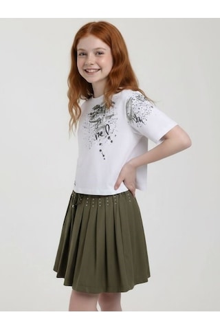 Zekids Kız Çocuk Tasarım Şort-17250 Haki